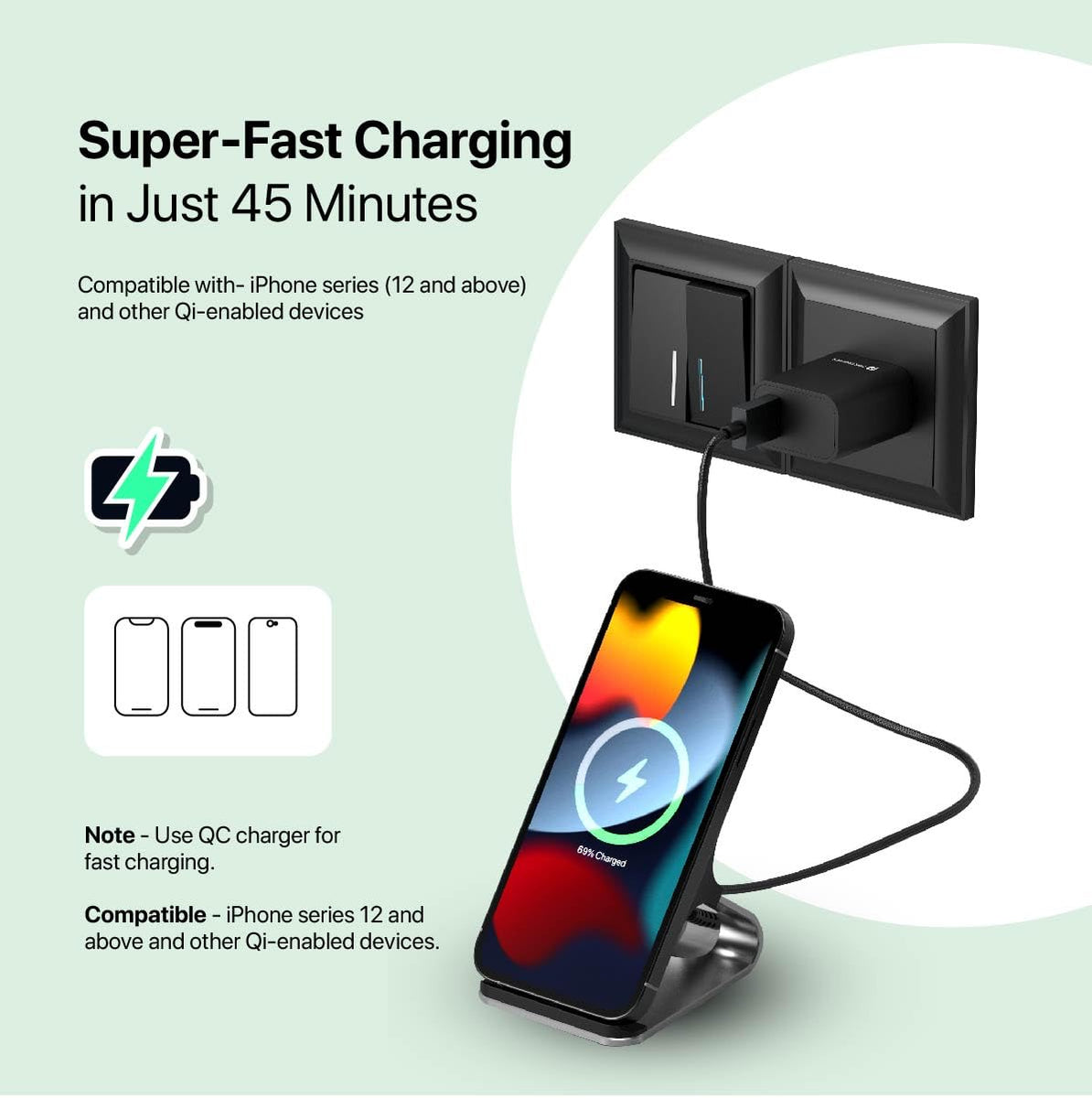 Portronics Freedom 15 Plus 15W Desktop Wireless Charger Mobile
