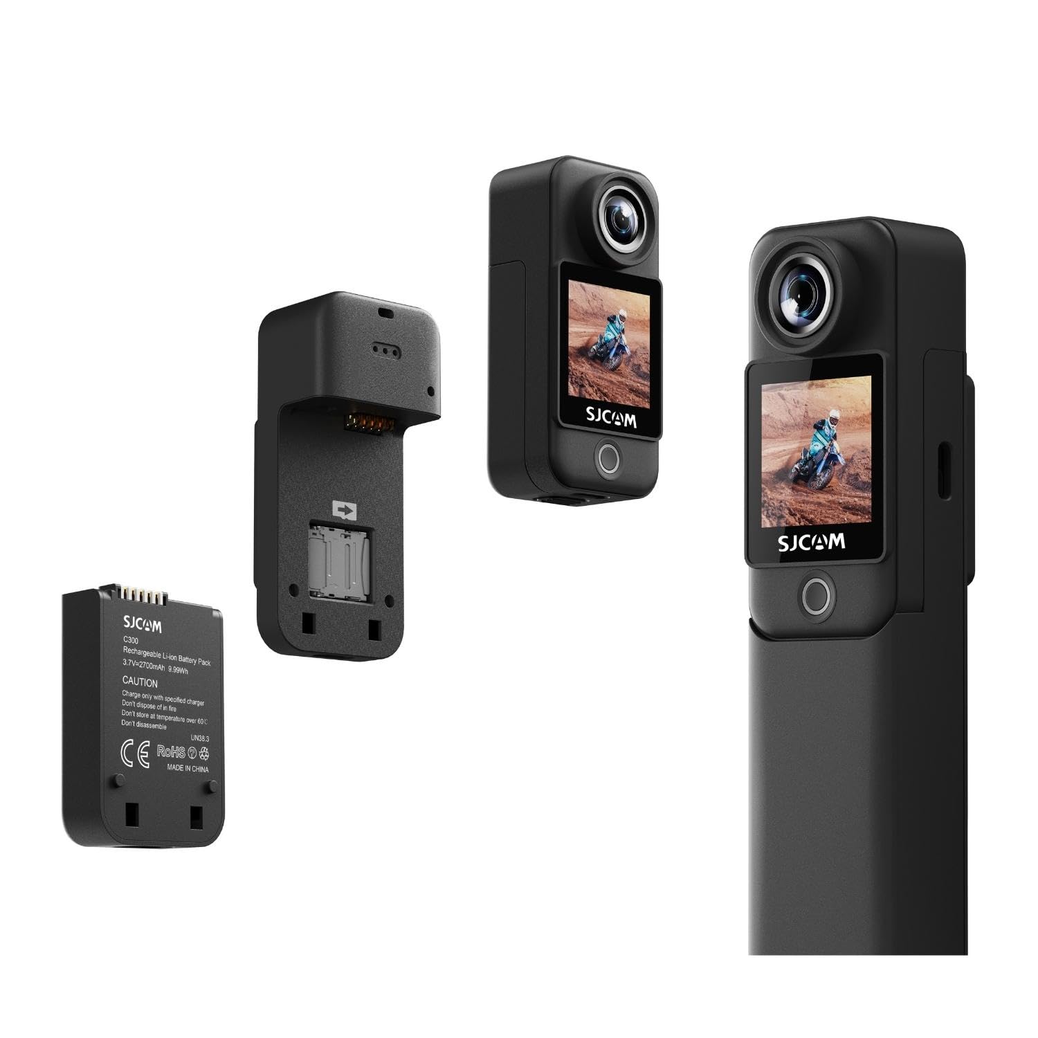 SJCAM C300 Action Camera with Handheld Grip 6 Axis Gyro Backup Upto 6Hrs,Waterproof 4K 30FPS