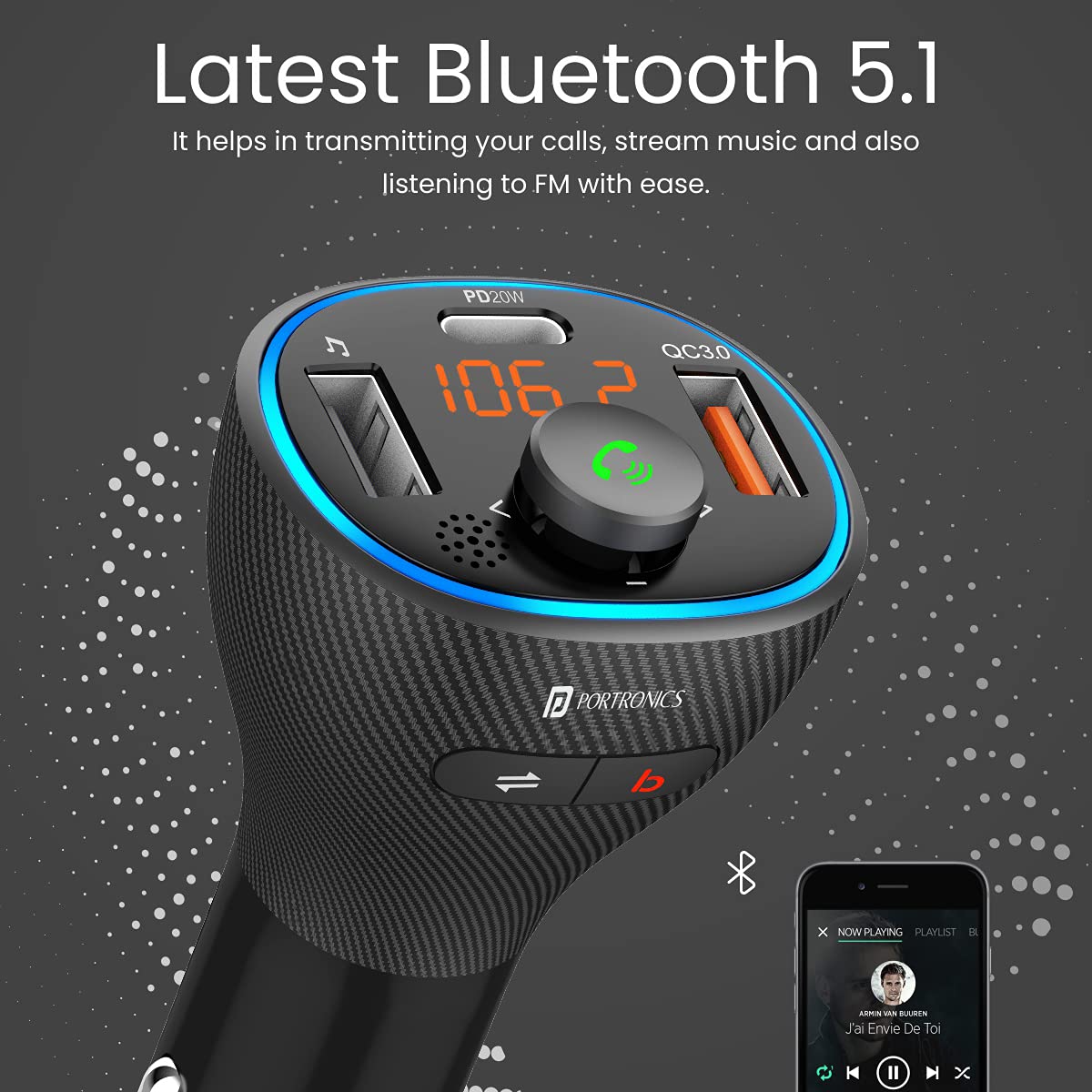 Mohard Bluetooth FM Transmitter für Auto, Type-C PD 30W