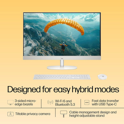 HP All-in-One Desktop 24 PC, AMD Ryzen 5 7520U, 16 GB LPDDR5, 512GB SSD, 60.5 cm (23.8
