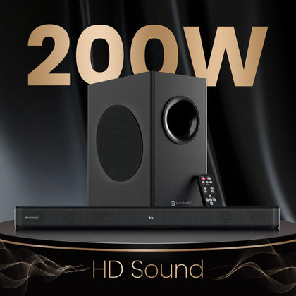 Portronics Pure Sound 107 | 200W Soundbar with Subwoofer for Deep Bass, 2.1 Channel Home Theatre, 3D Surround Sound, HD Sound, 3 EQ Modes, Bluetooth 5.3V, HDMI, AUX in, USB, Optical Port (Black)