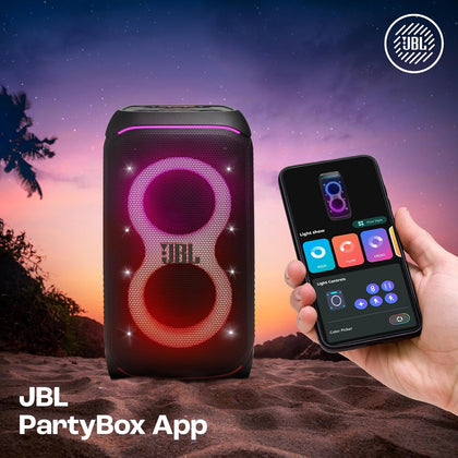 JBL Partybox 320, Portable Bluetooth 240W Party Speaker, AI Sound Boost, Futuristic Light Show, Multispeaker Connection by Auracast, Telescopic Handle & Wheels, Dual Guitar & Mic Inputs (Black)