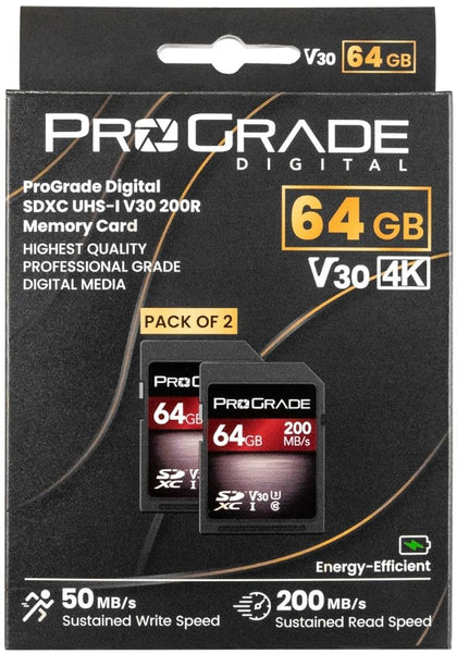 ProGrade Digital 64GB SDXC UHS-1 V30 Memory Card Pack of 2- PGSD64GBSK2NA