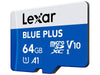 Lexar Blue Plus 64GB MicroSD Memory Card UHS-I with SD adapter, up to 100MB/s read C10 / A1 / U1 / V10 microSDHC