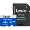 Lexar Blue Plus 64GB MicroSD Memory Card UHS-I with SD adapter, up to 100MB/s read C10 / A1 / U1 / V10 microSDHC