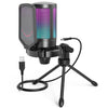 FIFINE A6V Gaming USB Microphone for PC PS5, Condenser Mic with Quick Mute, RGB Indicator, Tripod Stand, Pop Filter, Shock Mount, Gain Control for Streaming Discord Twitch Podcasts Videos- AmpliGame