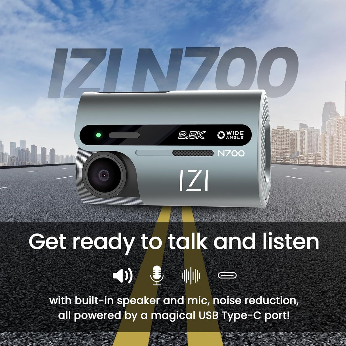 IZI N700 5 MP Car Dash Camera 2.5K, 170° FOV, Night Vision, WiFi Enabl ...
