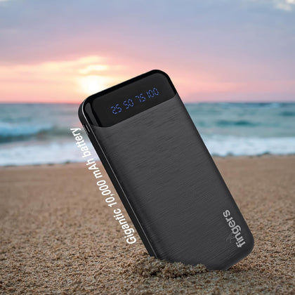 FINGERS Kickstart-P15 Power Bank (10,000 mAh Li-Polymer, Dual Output: 2 x USB Port, Dual Inputs - Type-C & Micro USB, Scratch-Resistant Shell, Percentage LED Display, Made in India)