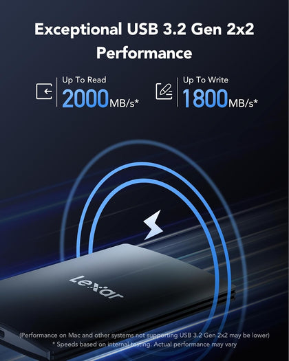 Lexar SL500 External SSD 2TB, USB3.2 Gen2x2 Portable SSD, PSSD up to 2000MB/s Read, 1800MB/s Write, External Solid State Drive Compatible with iPhone15 Series/Mac/PS5/XBOX/Laptop/PC(LSL500X002T-RNBNG) 