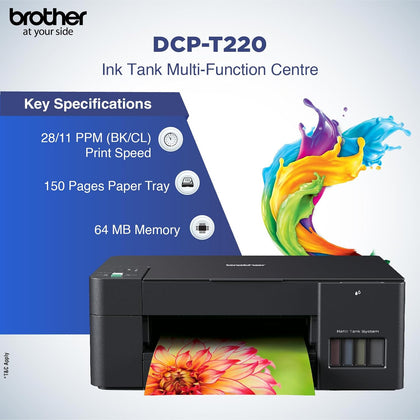 Brother DCP-T220 All-in One Ink Tank Printer Low Cost Printing, Easy Refilling