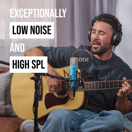 Rode Nt1 Signature Series Large-Diaphragm Condenser Microphone with Shock Mount, Pop Filter and XLR Cable for Music Production, Vocal Recording, Streaming and Podcasting-Blue