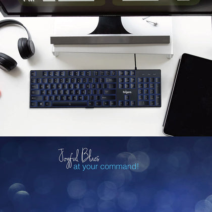 FINGERS Gleaming BlueLit Wired Backlit Keyboard (Spill Resistant | 3 Levels of Brightness | Works Well with Windows? | Mac | Linux)