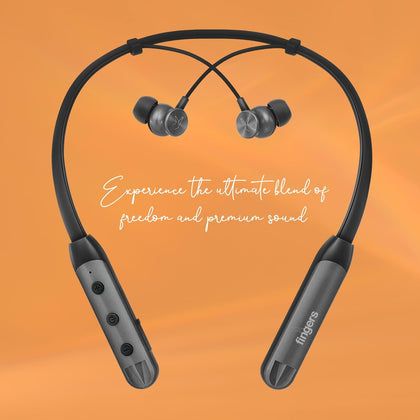 FINGERS Sonique-BT2 Wireless Neckband Earphones (44 hours Playtime, Dual Neckband Pairing Technology, Built-in Mic with SNC (Surround Noise Cancellation) Technology, IPX4, Magnetic Earbuds), Rich Grey