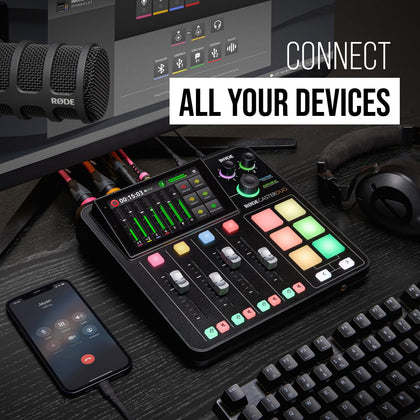 Rode Caster Duo Compact All-In-One Audio Production Solution For USB Dj Mixer Podcasting, Streaming, Music Production And Content Creation, Black