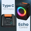Portronics 30W Dash Wireless Bluetooth Portable Speaker with Dual Wireless Karaoke Mic, Echo Control, 5 Hour Playtime, RGB LED Light, Bluetooth V5.4, Easy Grab Handle, USB in, Type C Charging(Black)
