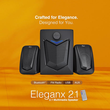 FINGERS Eleganx 2.1 Multimedia Speaker (Wood Encased Subwoofer | 15W Powerful Bass | Bluetooth, AUX, FM Radio, USB | Remote Control Bundled) ? Classic Black