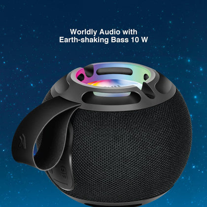 FINGERS GlobeSound Portable Wireless Speaker with 10W and 10 Hours Playtime, Immersive Sound, Mesmerizing RGB Lights, Multi-Connectivity Modes with Type C Charging (Rich Black)