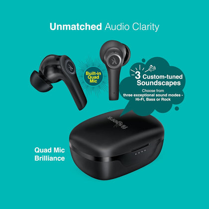 FINGERS ANC-HopBeats TWS Earbuds (Quad Mics with ANC & SNC™ (Surround Noise Cancellation) Technology, Snap & Pair™ Technology, Deep Bass, 22-Hour Playtime, 3 Sound Effects, IPX4 Rating), Rich Black
