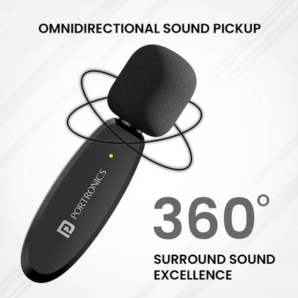 Portronics Vlogmate Dual Mic Omnidirectional Wireless Microphone with Type C & 8 Pin Receiver, Noise Cancellation, Plug & Play, Lapel Wireless Mic for Video Recording, Supports Type C Android, iPhone