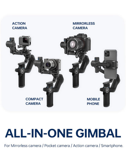 FeiyuTech SCORP Mini 2 All-in-One 3-Axis Handheld Gimbal Stabilizer(SCORP Mini Upgrade Ver)for Sony A7III Canon R6 Nikon Z30 Fujifilm GoPro11/12 iPhone 14 15Pro Samsung, AI Tracker,Max 2.65lb