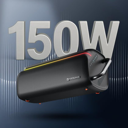 Portronics Nebula X 150W Party Speaker with Wireless Karaoke Mic, 6 Hours Playtime, Bass Boost Technology, TWS Mode, RGB LED Lights, BT V5.3, USB/AUX in, Sturdy Metal Handles, Type C Charging(Black)