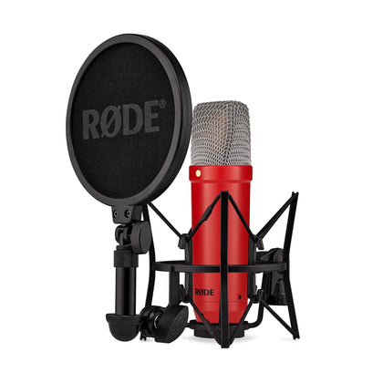 Rode Nt1 Signature Series Large-Diaphragm Condenser Microphone with Shock Mount, Pop Filter and XLR Cable for Music Production, Vocal Recording, Streaming and Podcasting- Red