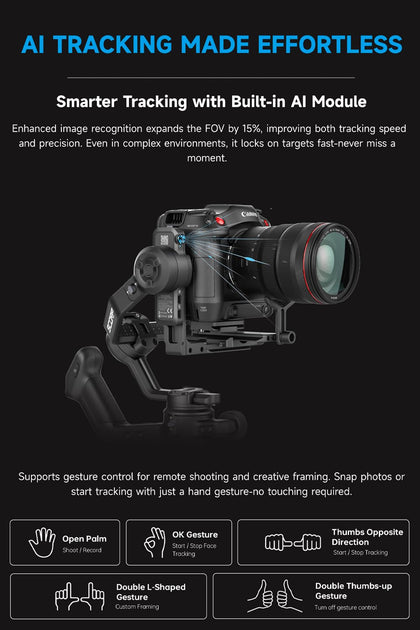 FeiyuTech SCORP 3 Gimbal Stabilizer for Camera, Built-in AI Tracking Sensor & Detachable Remote Control, 3.5KG Payload Camera Stabilizer with Touch Screen, Vertical Shooting