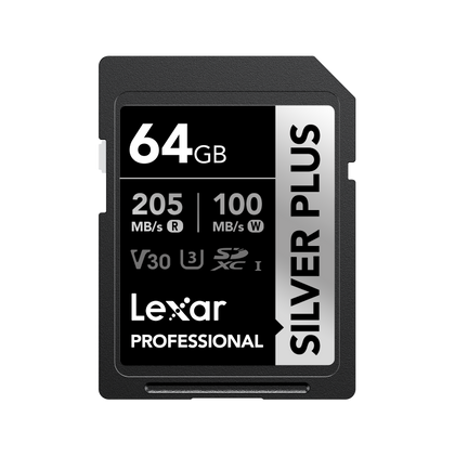 Lexar Professional Silver Plus 64GB SDXC UHS-I  Card Read Upto 205MB/s, Write Up to 150MB/s
