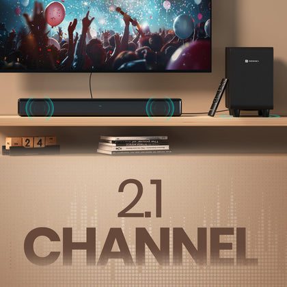 Portronics Sound Slick X 250W Bluetooth Soundbar with Wired Subwoofer for Deep Bass,2.1 Channel Home Theatre,HD Sound, EQ Modes,Touch Control, BT 5.3V,HDMI, AUX in,USB Port,Sleek Remote Control(Black)