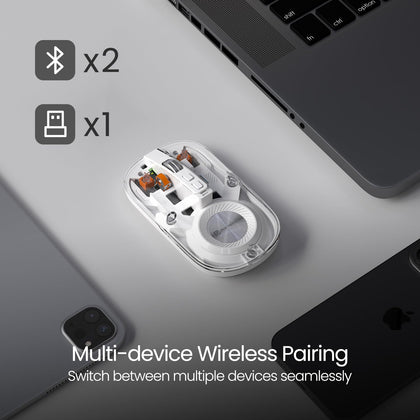 Portronics Toad 8 Transparent Wireless Bluetooth Mouse with Dual Wireless (BT + 2.4 GHz), Rechargeable Battery, Noise-Free Clicking, Show/Hide Desktop, Multi-Device Pair, Adjust Sensitivity White