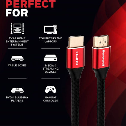 Honeywell 3 Meter Ultra High Speed HDMI Cable 2.1 Compliant Braided HC000014/HDM/3M/RED/V2.1