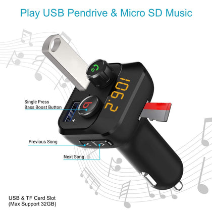 Portronics Auto 15 3.0A QC Fast Charger Bluetooth FM Transmitter