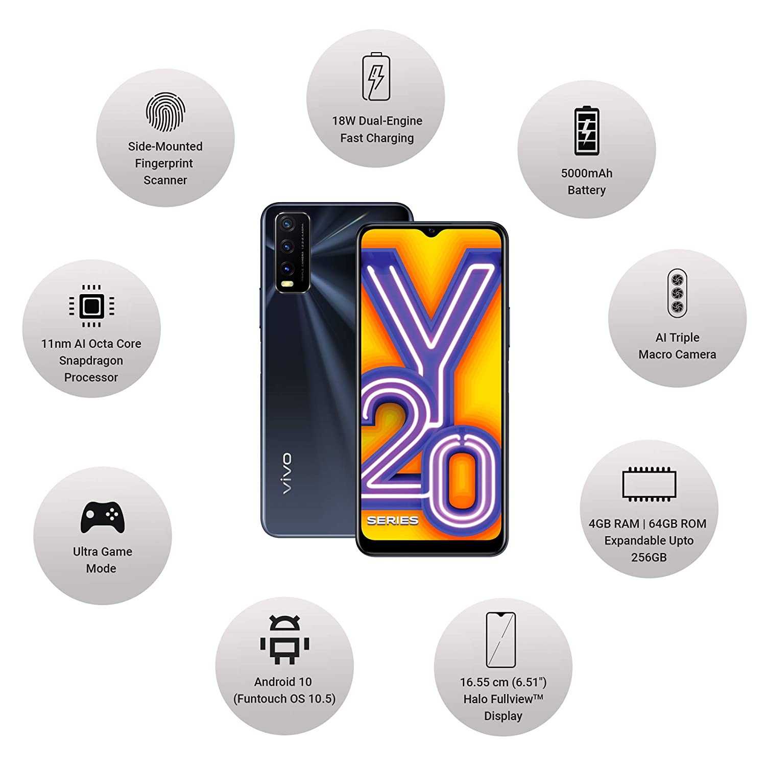 Vivo Y20 4GB RAM,64GB Storage,4G Smart  Phone