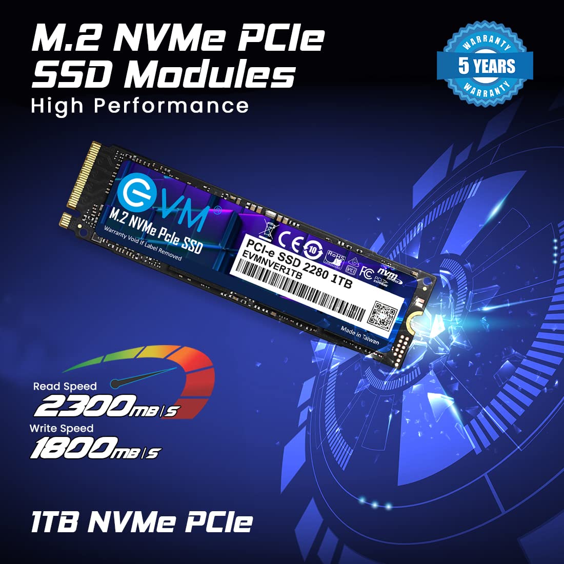 EVM 1TB M.2 NVMe Internal SSD,Ultra Low Power Consumption, Performance Fast