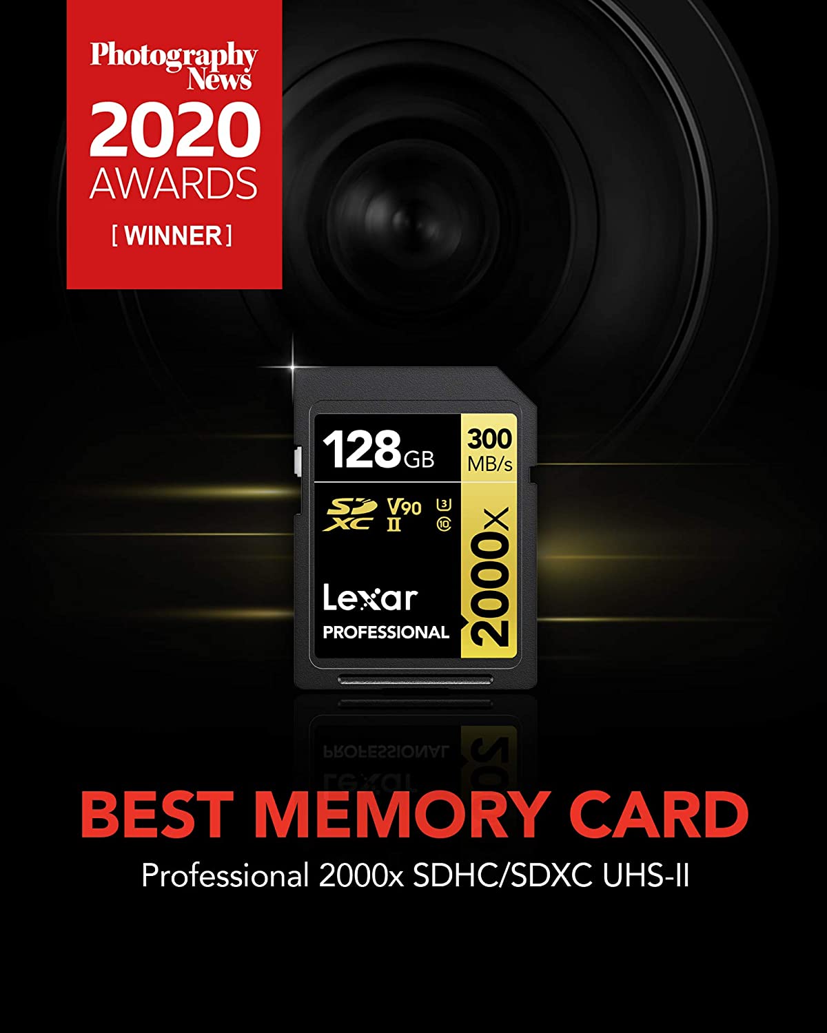 Lexar Professional 2000x 128GB SDHC UHS-II SD Card For Camera LSD20000128G-BNNNG