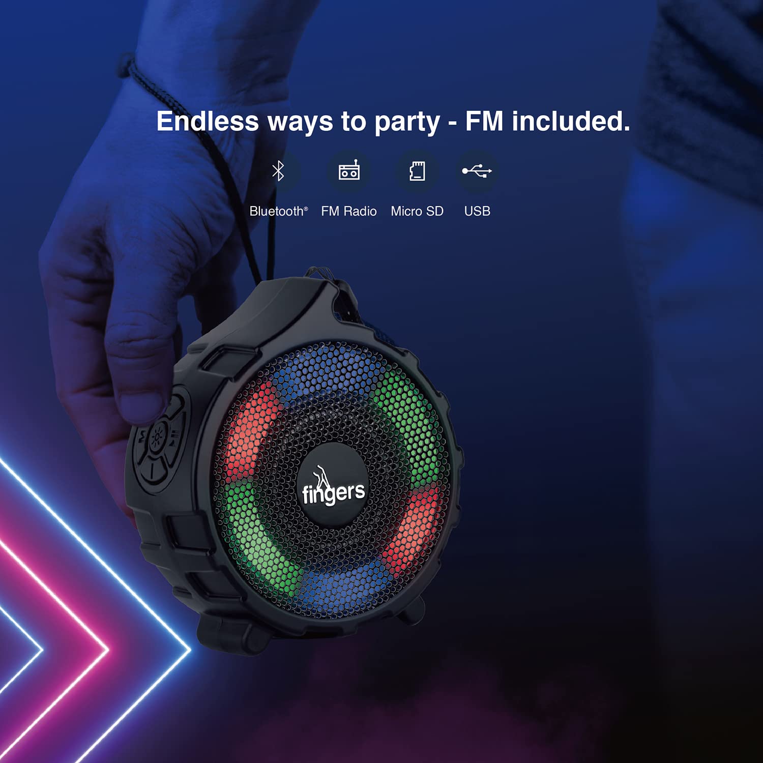 Fingers RGB-Gem Portable Bluetooth Speaker with RGB Lights 8 Hours Playback