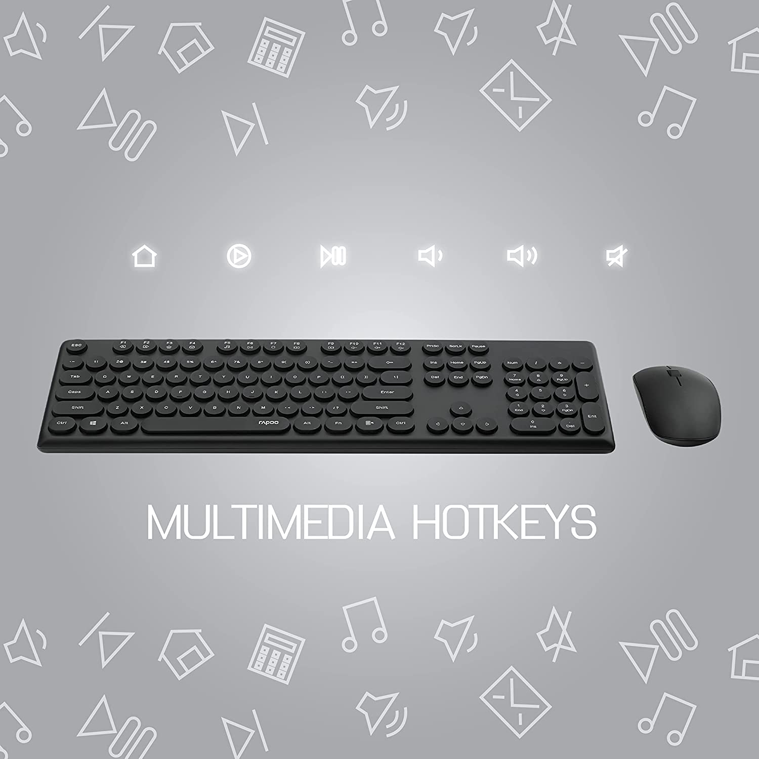 Rapoo X260 Combo Set of Wireless Keyboard & Mouse With Type Writer Key 2.4GHz-Black