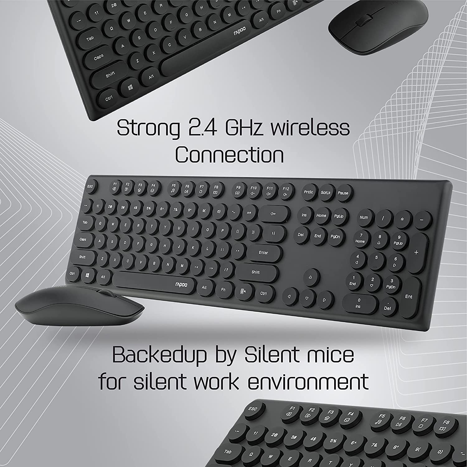 Rapoo X260 Combo Set of Wireless Keyboard & Mouse With Type Writer Key 2.4GHz-Black