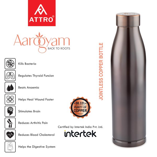 Attro Aarogyam SLIM COPPER BOTTLE 1000ML - VINTAGE MATTE